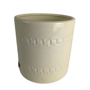 Vtg HAEGER Pottery USA Greek Key Cream 6" Planter Flower Pot Vase Canister